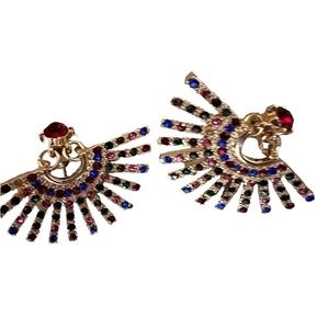 Jeweled Fan Earrings, pierced